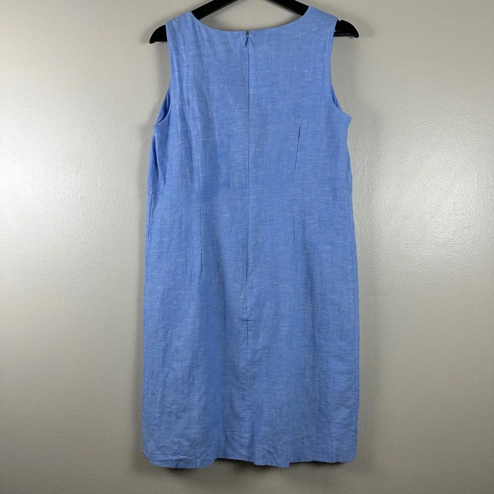 Talbots Women's 12 Shift Dress Blue Linen Blend Butterfly Embroidered V-Neck NWT - Picture 2 of 8
